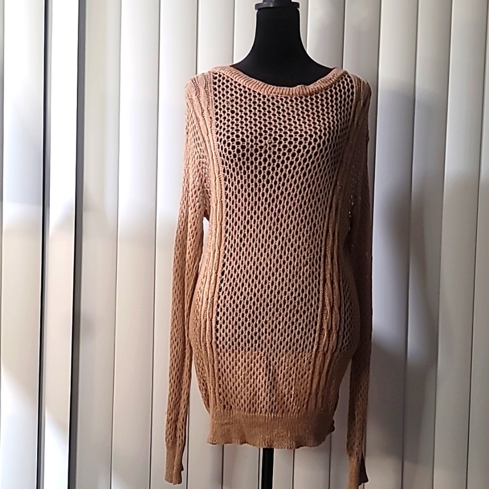 Forever21 Tan Sweater/ Tunic 👀See-through Long Sleeves. Size Medium.